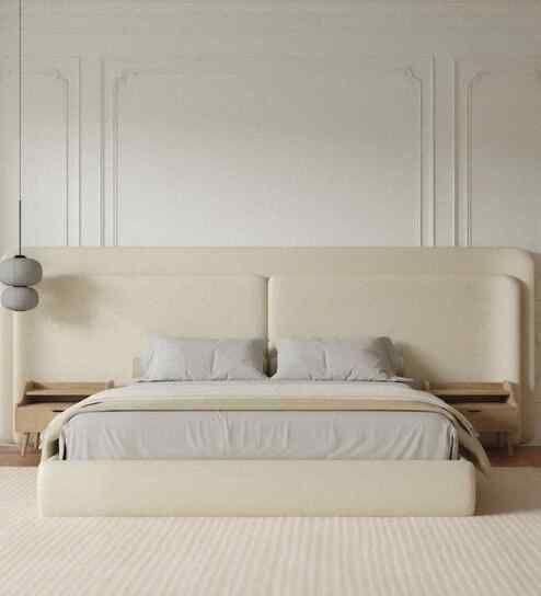 Solace Curve  Bed King Size With Hydraulic Storage In Beige Colour
