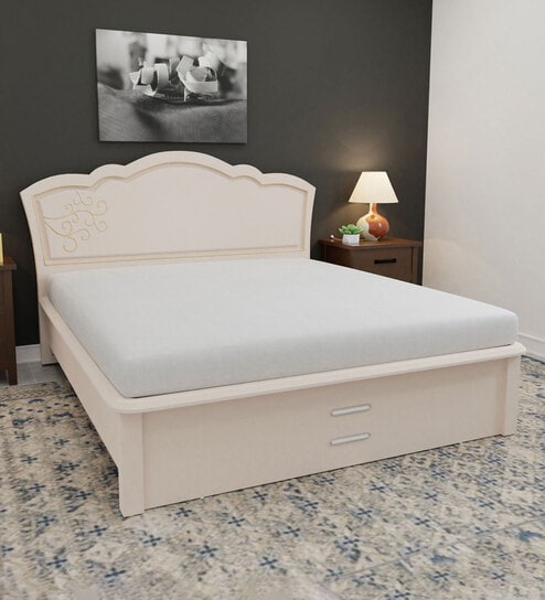 Solace King Size Bed In White Finish with Hydraulic Storage