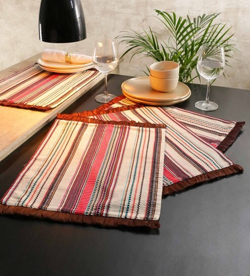 Buy Cotton Multicolour Rectangular Table Mat Set Of 4 By Solaj