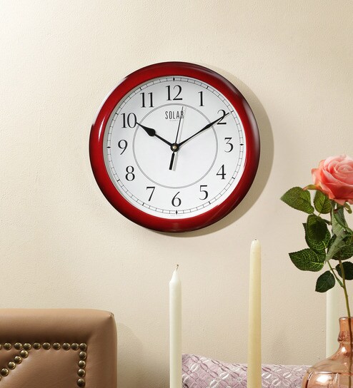 Maroon Plastic 11 Inch Wall Clock by Solar