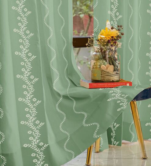Solara Sage Green Embroidery Cotton Curtains for Long Door Pack of 1