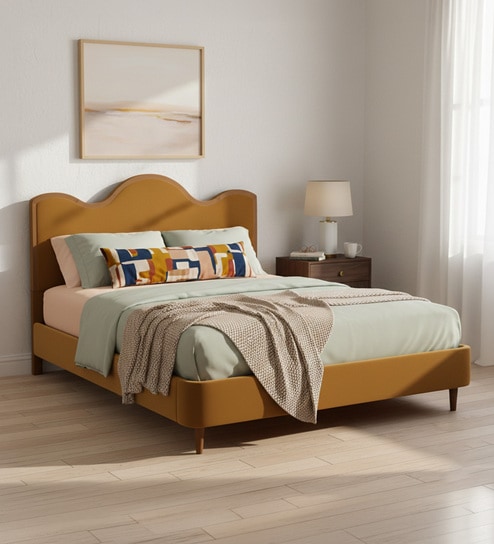 Solara Wave Luxe Bed in velvet With Oak wood Frame & Hydraulic Storage