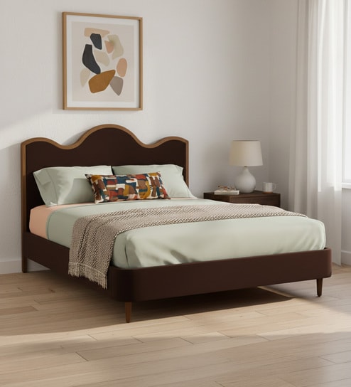 Solara Wave Luxe Bed in velvet With Oak wood Frame & Hydraulic Storage