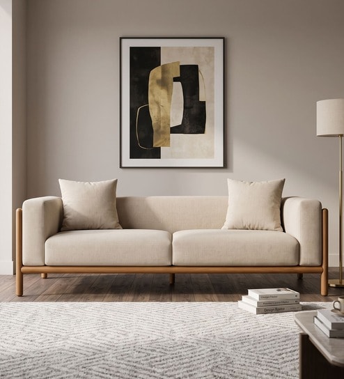 Solene Sleen Wooden Frame 3 Seater Sofa In Leather Fabric Solene Sleen Wooden Frame 3 Seater Sofa In Leather Fabric