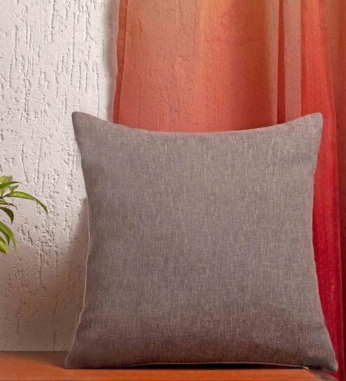Grey Solid Cotton 16 x 16 Inches Cushion Cover by Zeba