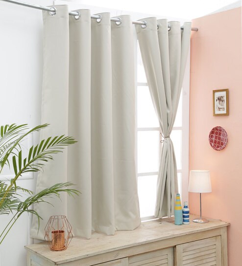 Buy Solid Polyester 5 Feet Blackout Window Curtain Set Of 2 By