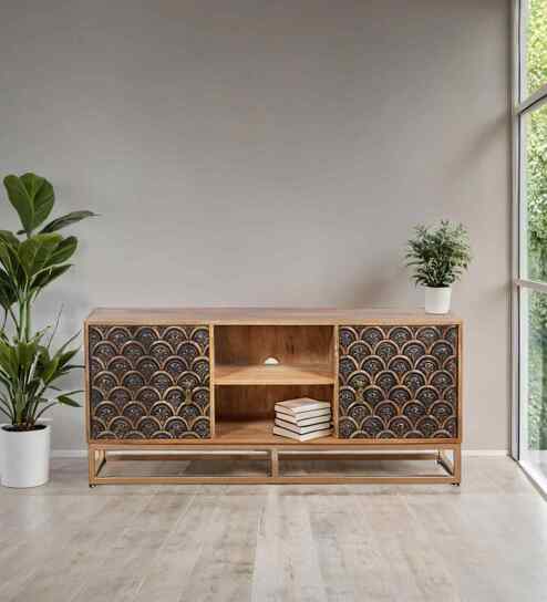 Prince Solid Wood Hand Carved TV Consle in Teak Finish