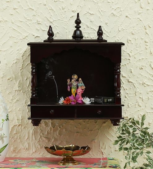 Mahogany Mango Wood Wall Mounted Mandir Without Door