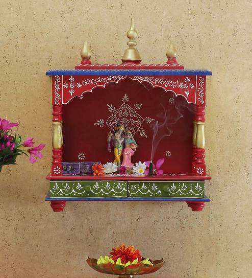 Buy Multicolour Mango Wood Pooja Mandir Without Door By India Home