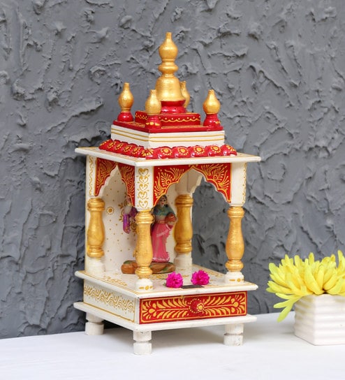 Multicolour Sheesham Wood & MDF Floor Rested Mandir Without Door