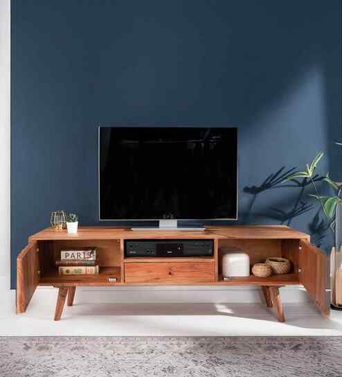 Woody Solid Wood TV Console in Oak Finish