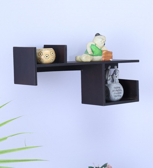 Buy Solid Wood Floating Wall Shelf In Black Colour By Craft Tree Online Modern Wall Shelves Wall Shelves Home Decor Pepperfry Product