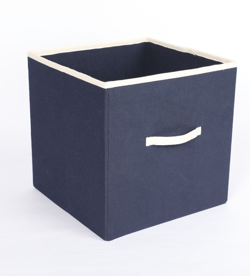 Buy Navy Blue Canvas Mdf Wardrobe Basket L 12 W 12 H 12