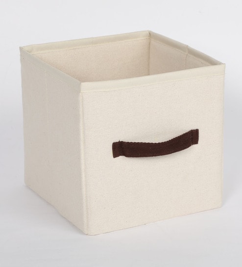 Buy Cream Canvas Mdf Wardrobe Basket L 8 W 8 H 8 Inches