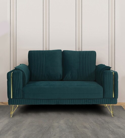 Solitaire Velvet 2 Seater Sofa in Teal Blue Colour