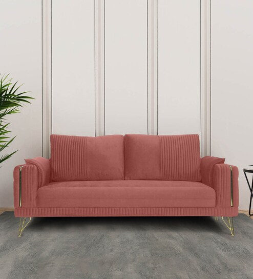 Solitaire Velvet 3 Seater Sofa in Blush Colour