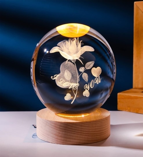 Assorted- 3D Print Mini Glass Globe Decorative Light with Wooden Base