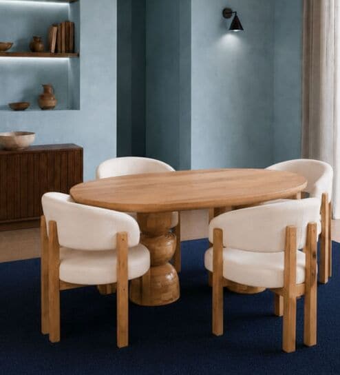 Somany 4 Seater Dining Table Set In Light Honey Finish
