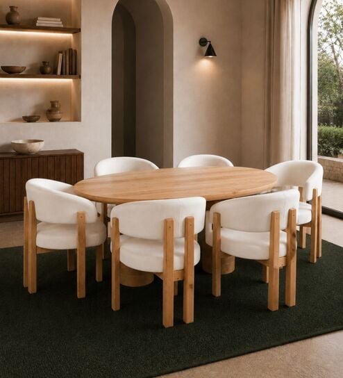 Somany 6 Seater Dining Table Set In Light Honey Finish