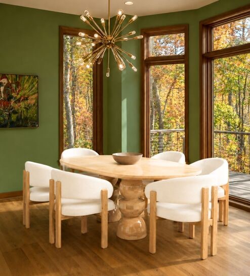Somany Wooden 6 Seater Dining Table Set In Natural Bleach Finish