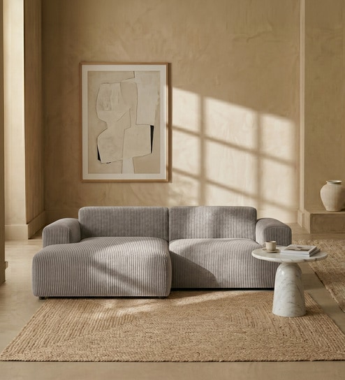 Sophisticated Comfort Corduroy 2 Seater RHS Sofa In Grey Colour