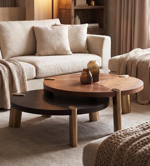 Sora Metal Nesting Coffee Table Set In Brown Finish