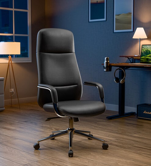 Soul Oslo Vegan Leather Executive Chair With Cushioned Seat In Black Color