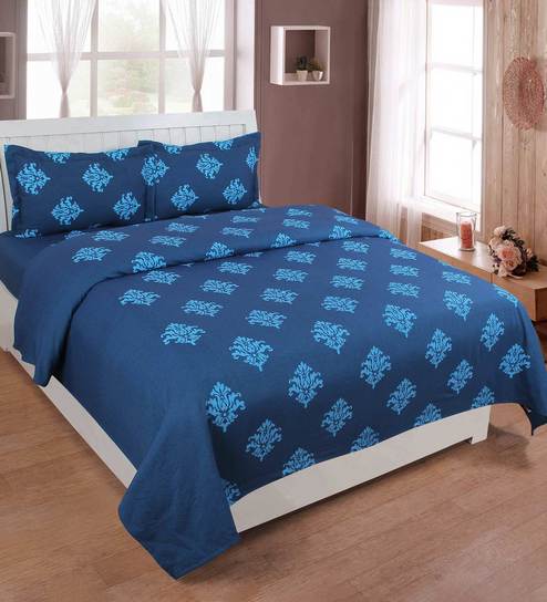Buy 100 Cotton 210 Tc Double Bed Cover With 2 Pillow Covers By