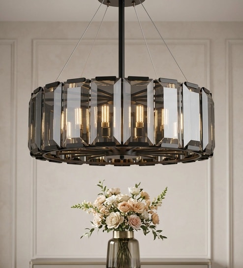 Sovereign Smoke Crystal Drum Chandelier LED Ceiling Light for Dining Room