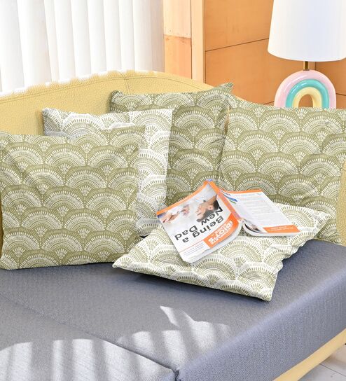 Soybean & White Microfiber Floral 16X16 Inches Cushion Covers Set Of 5