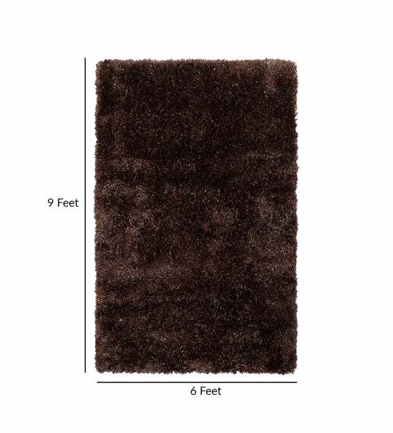 Buy Brown Polyester Plain Solids 6 x 9 Feet Machine Made Carpet by