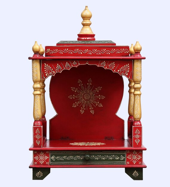 Buy Solid Wood Hand Painted Pooja Mandir in Multicolour Designs Craft ...