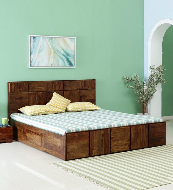 Buy Bergen Solid Wood King Size Bed With Storage In Provincial Teak