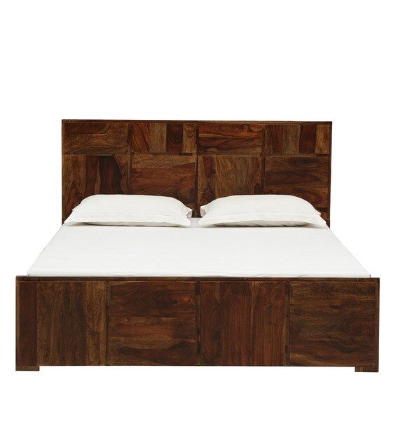Buy Bergen Solid Wood Queen Size Bed In Provincial Teak Finish