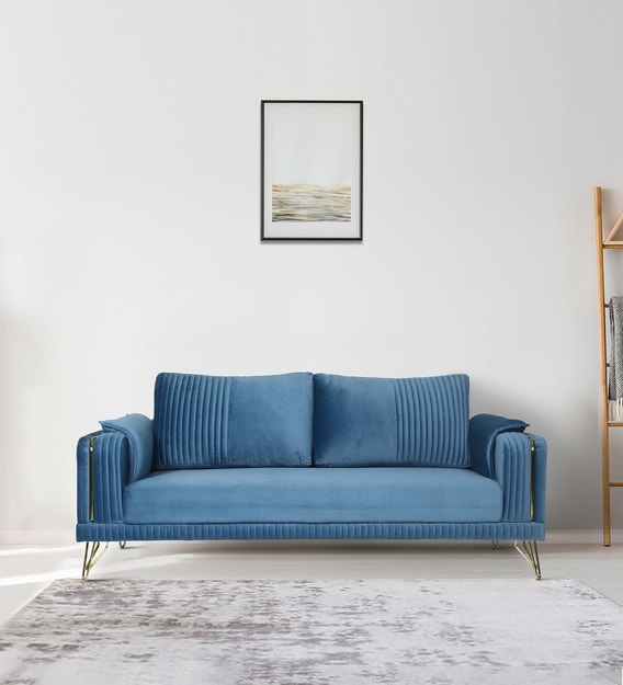 Buy Solitaire 3 Seater Velvet Sofa In Sky Blue Colour By Vittoria Online -  Modern 3 Seater Sofas - 3 Seater Sofas - Furniture - Pepperfry Product