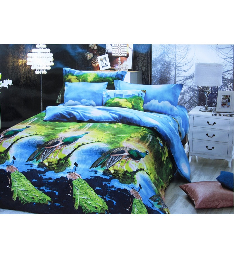 Solace Peacock Design Double Bed Sheet Set