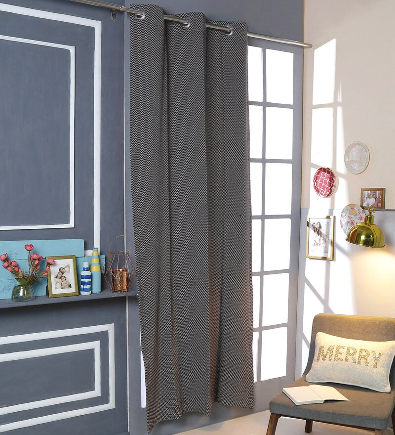 Buy Geometric Pattern Cotton 7 Feet Long Door Curtain By Solaj