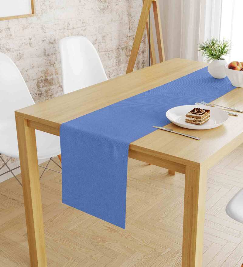 Buy Solid Blue Polyester 72 X 12 Inches Table Runner by S9home Online