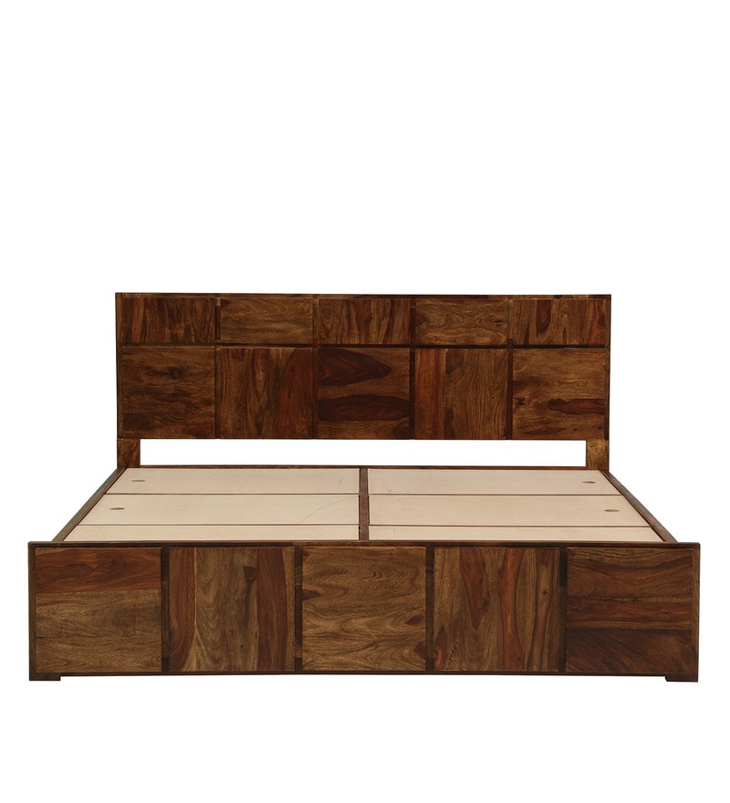 Buy Bergen Solid Wood King Size Bed With Box Storage In Provincial Teak