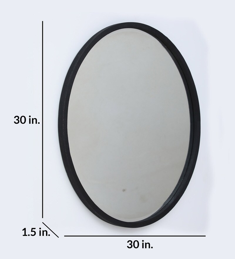 Buy Solid Wood Round Wall Mirror in Black Colour by The Krafts For
