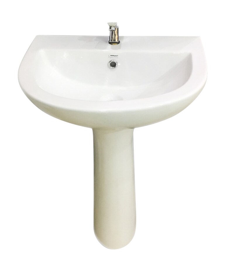 Buy UShape Ceramic White Full Pedestal Wash Basin (L 22, W 17, H 33