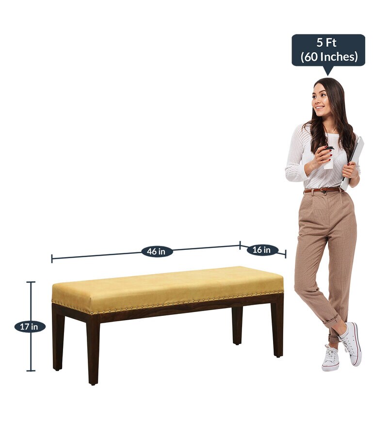 Buy Tilapia Upholstered Bench In Yellow Colour By Mudramark Online