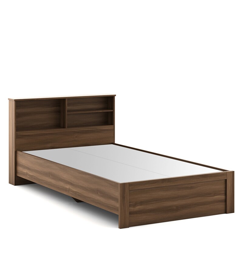 Buy Souma Single Bed With Headboard Storage In Walnut Bronze Finish By