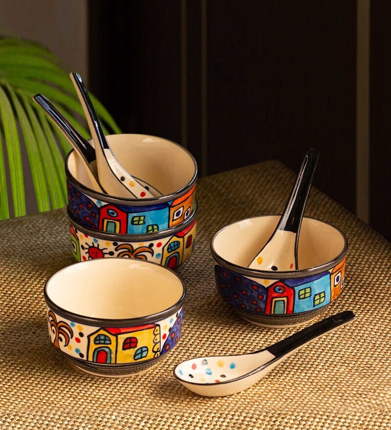 Buy Soupy Huts 260ml (Set of 4) Ceramic Soup Bowl with Spoon by