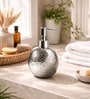 Silver Ceramic 450 Ml Soap Dispenser With Glossy Hammered Finish