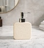 White Ceramic Rectangular Speckled Soap Dispenser With Silver Handle