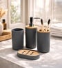 Grey Plastic Bathroom Accessories Set Of 4 With Oval Soap Dish