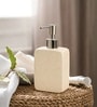 White Ceramic Rectangular Speckled Soap Dispenser With Silver Handle