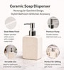 White Ceramic Rectangular Speckled Soap Dispenser With Silver Handle