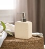 White Ceramic Rectangular Speckled Soap Dispenser With Silver Handle